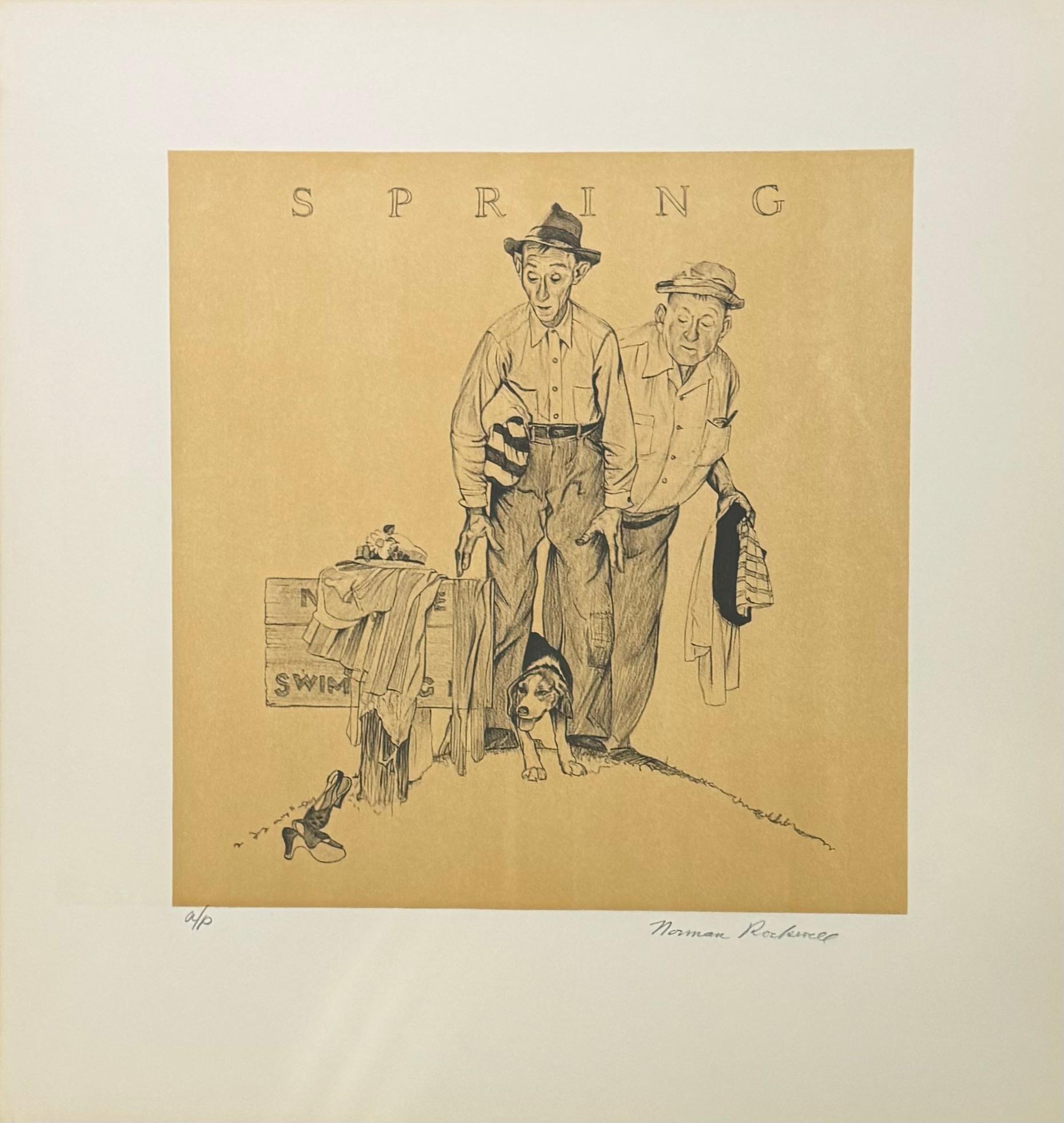 This is for an ORIGINAL 1979 Hand Pencil Signed By Norman Rockwell Suite of the “Four Seasons” Lithograph 

Depicting:
Spring
Summer 
Fall 
Winter

The suite of four prints Comes in the original cloth Case

Normal Rockwell
1979
Each one hand signed