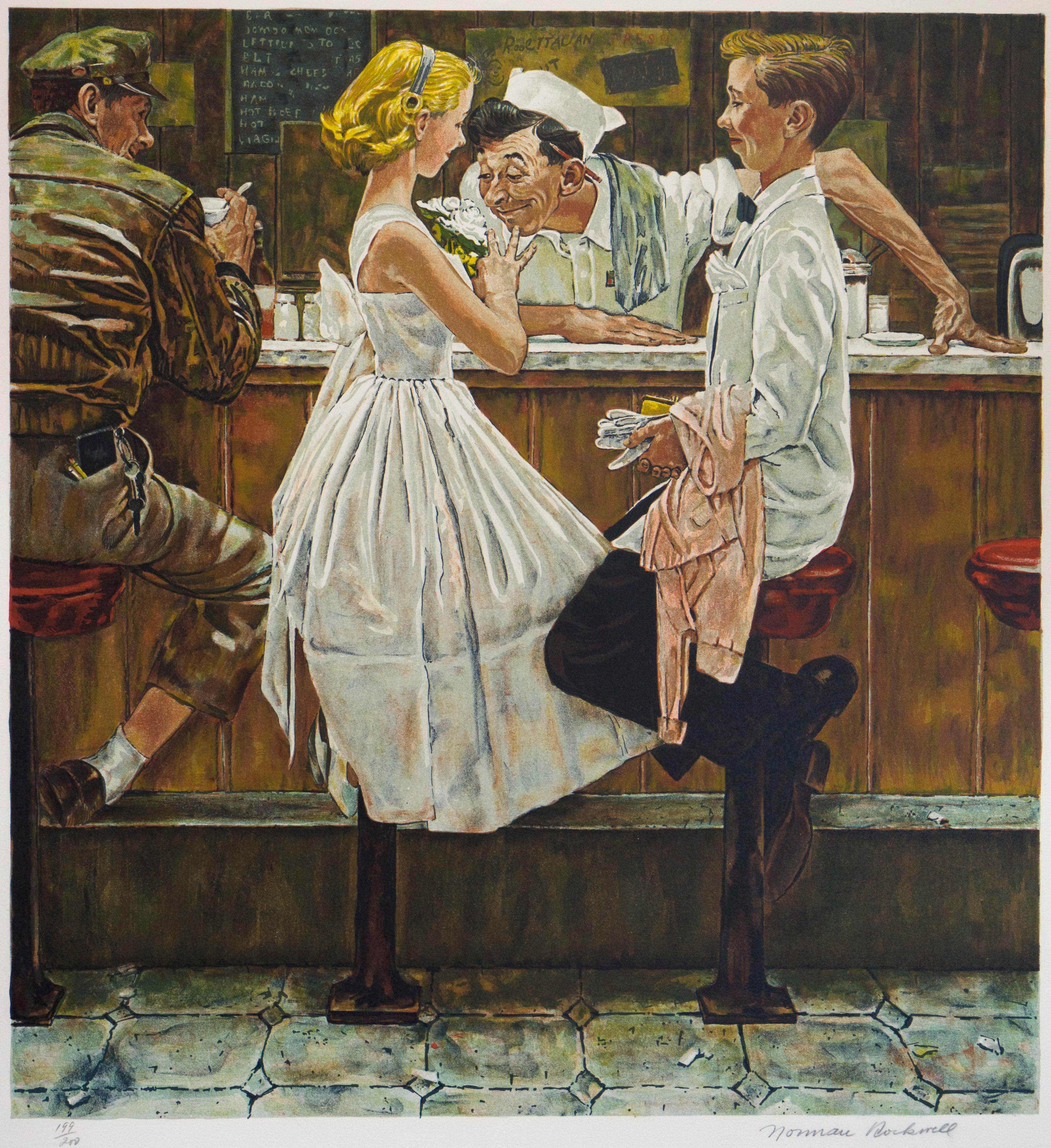 Norman Rockwell Figurative Print - "After the Prom, " Limited Edition Signed Lithograph