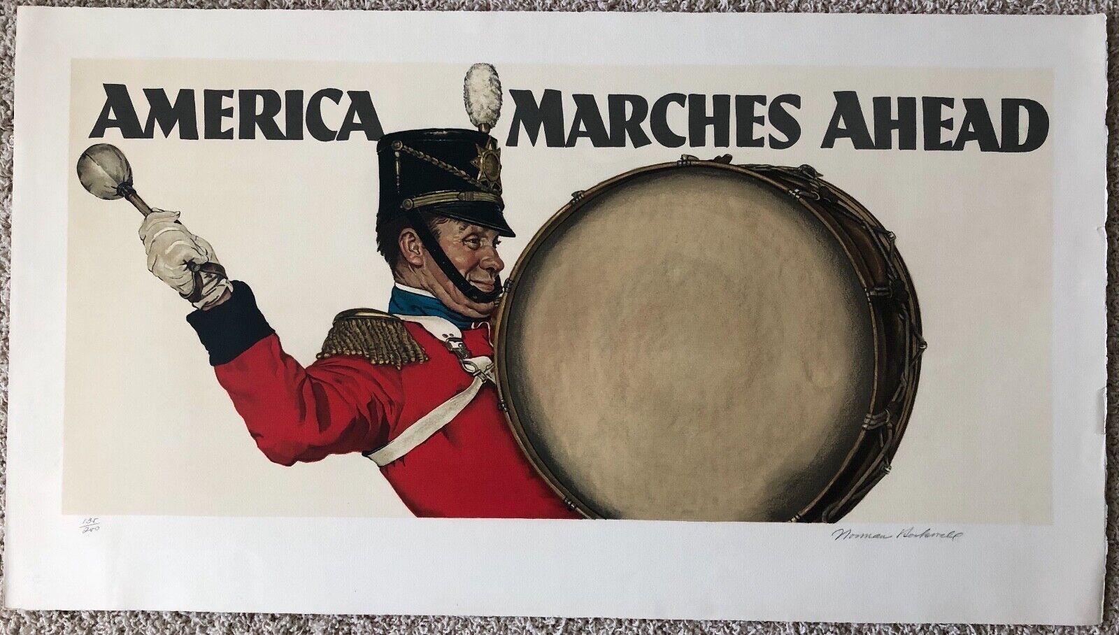 Portrait Print Norman Rockwell - « America Marches Ahead »