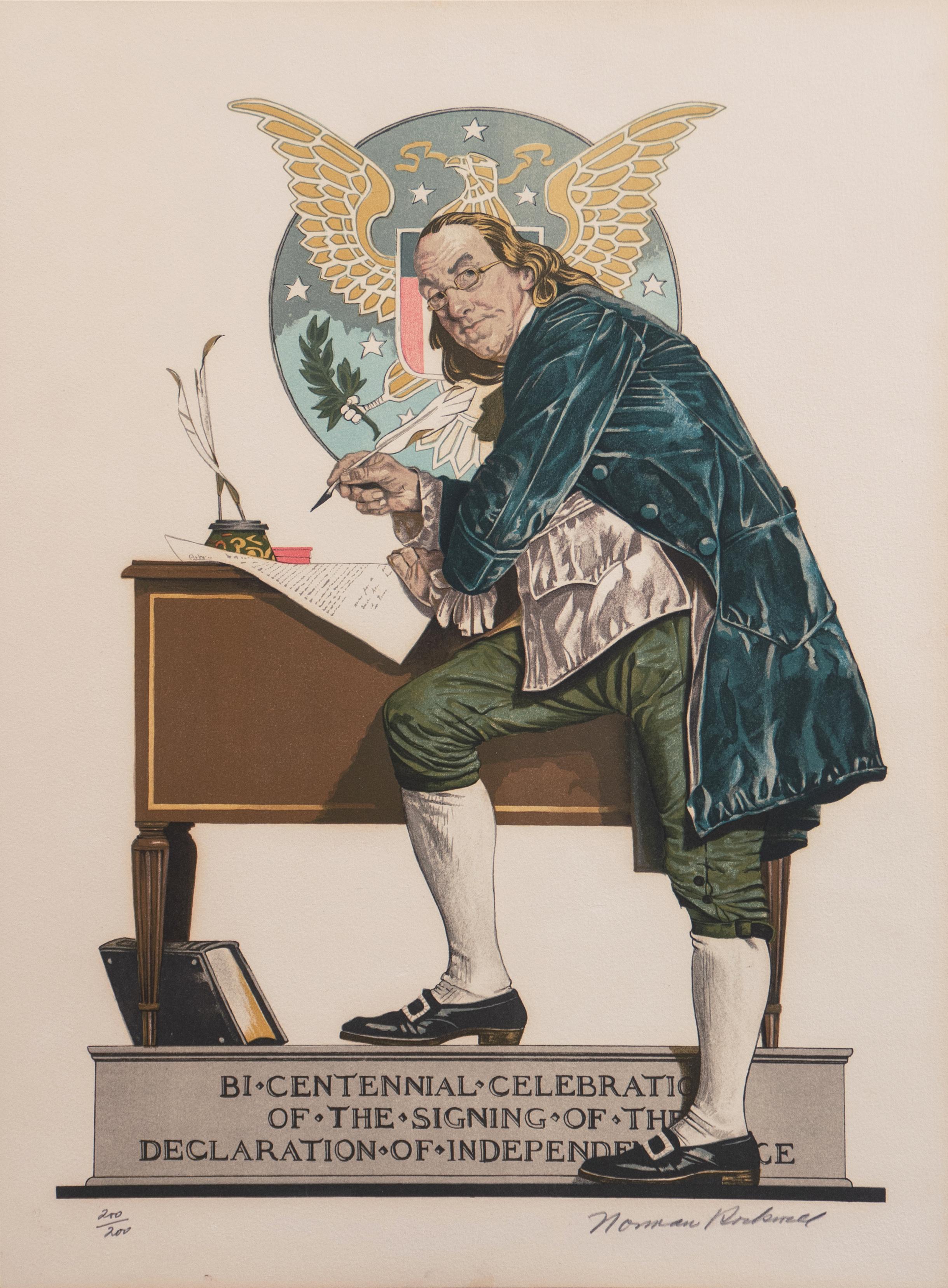 Norman Rockwell Figurative Print – Feier zur Zweihundertjahrfeier der Unabhängigkeit" Benjamin Franklin, Saturday Evening Post