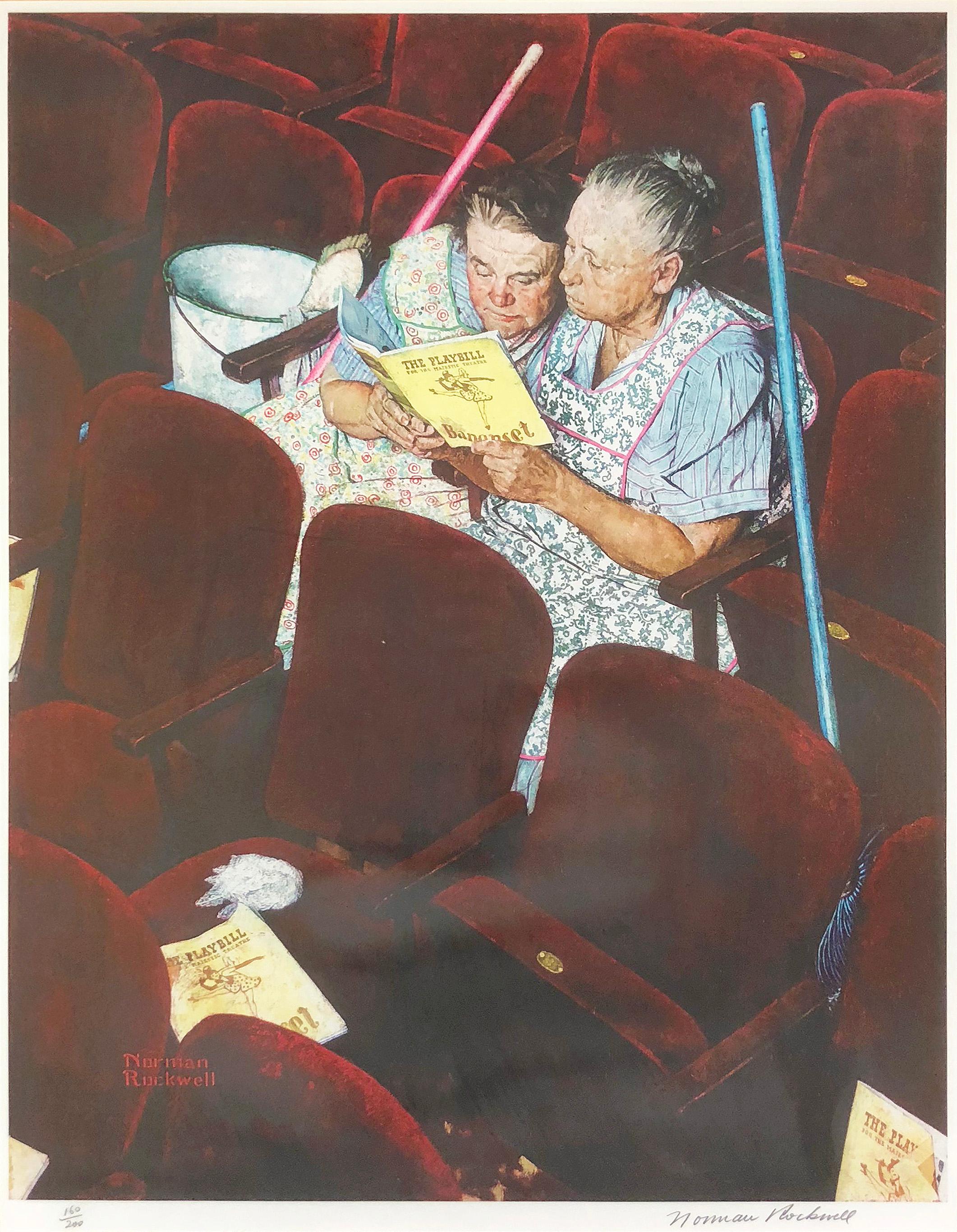 After Norman Rockwell Figurative Print - Charwomen in Theater