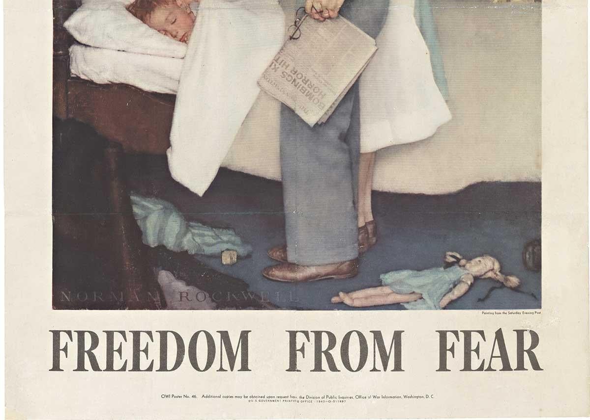 Freedom From Fear, 1943, affiche vintage originale des quatre libertés - Print de Norman Rockwell