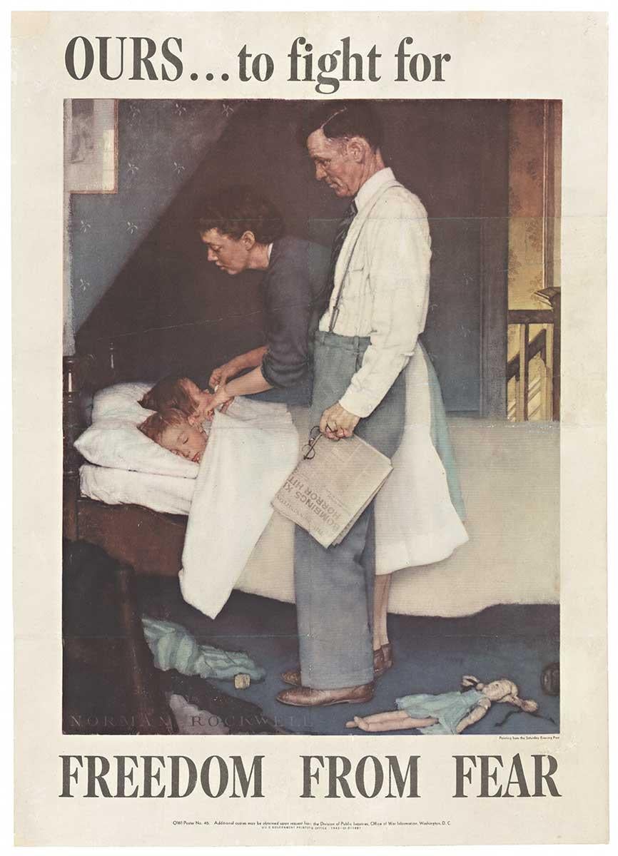 Norman Rockwell Portrait Print - Freedom From Fear original 1943 Four Freedoms vintage poster