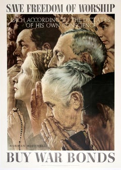 Freedom of Worship by Norman Rockwell 1943 - Original Vintage Poster in Large