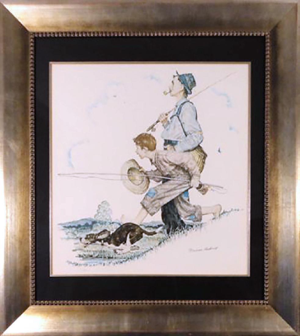 After Norman Rockwell Portrait Print - "Gramps and Me Go Fishing" Limited Edition Lithograph (F 80/100) with COA