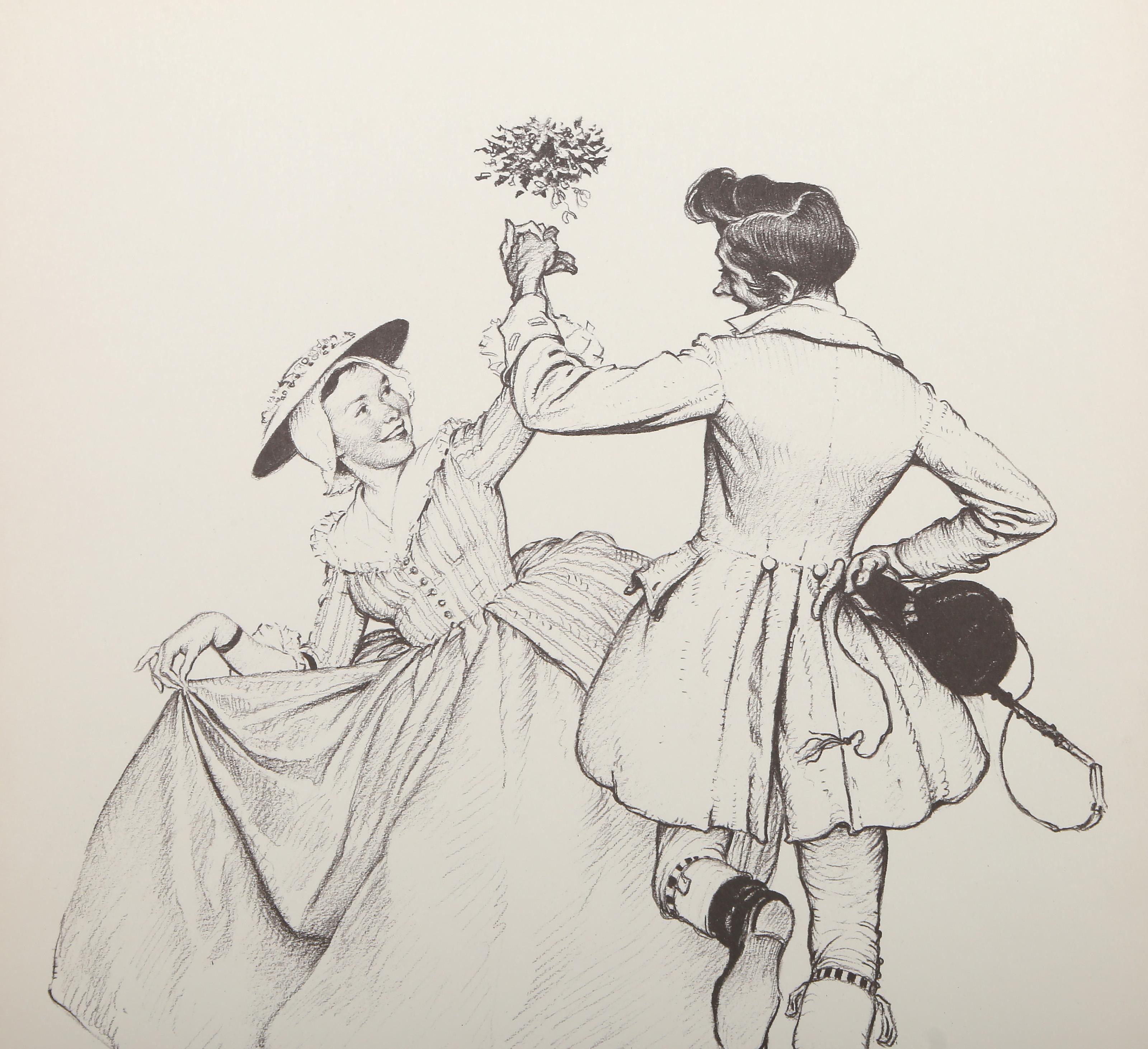 Mistletoe, American Realist Lithograph by Norman Rockwell For Sale 1