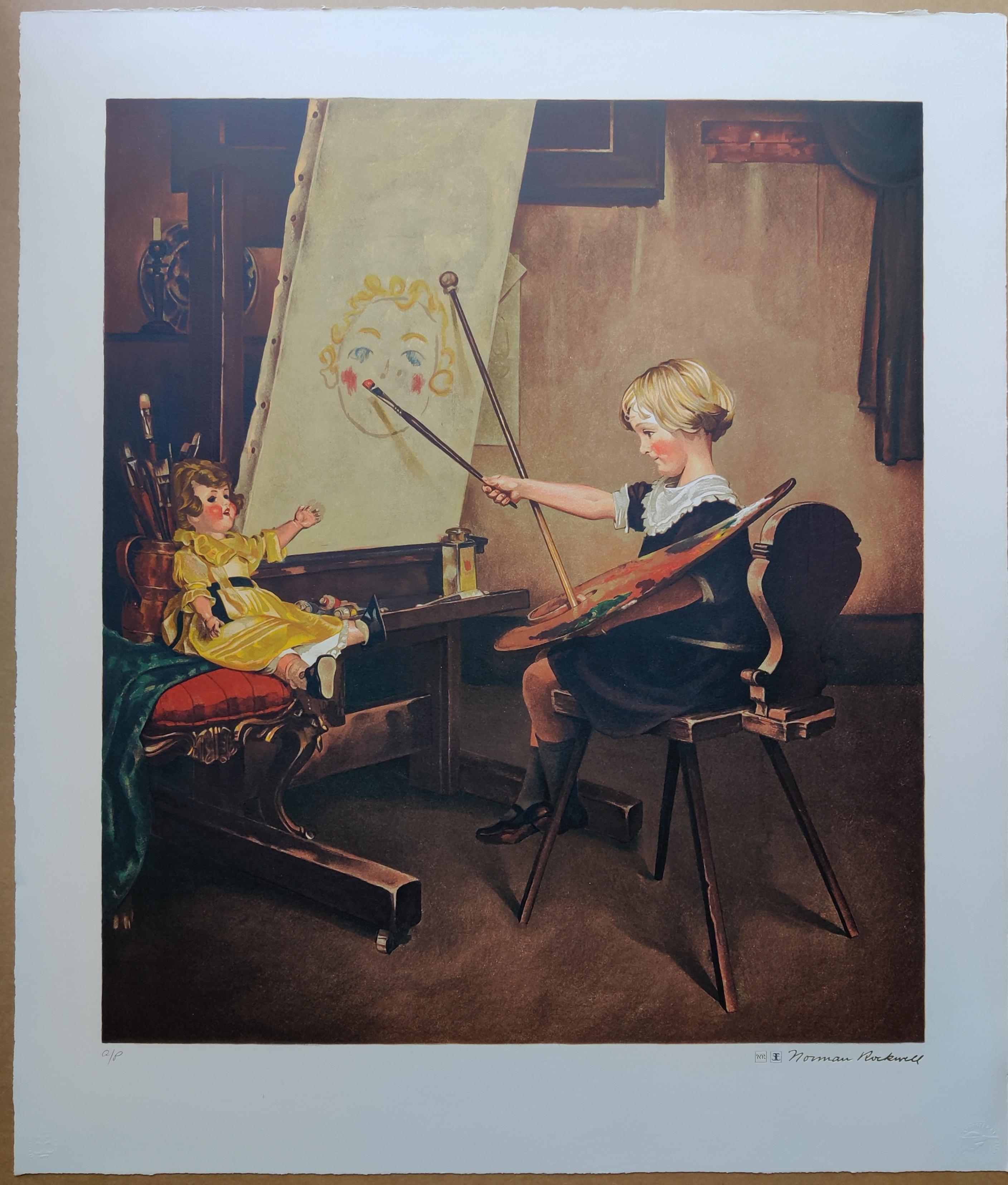 Norman Rockwell
Artist's Daughter
Encore Edition prints, approved by Norman Rockwell
Numbered AP lower left with blindstamp. 
Gold embossed signature lower right
Image size: 68.5 x 59.5 cm
Sheet size: 84.5 x 72.5 cm
Printed by Atelier Ettinger