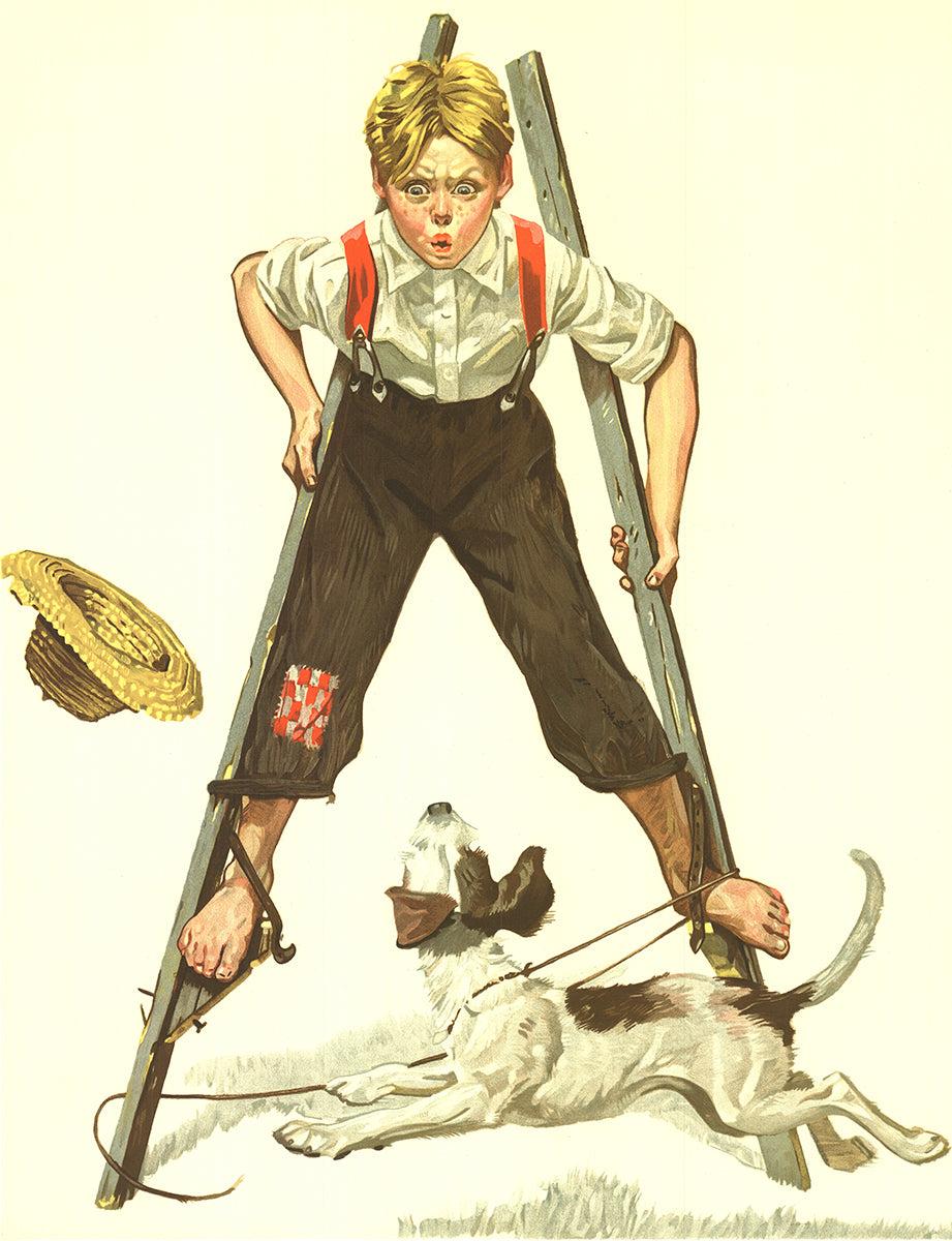 NORMAN ROCKWELL Boy on Stilts, 1976 - Hand Signed - Contemporary Print by Norman Rockwell