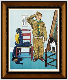 Norman Rockwell Boy Scouts Of America Hand Signed Cant Wait Color Lithograph Art