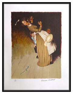 Norman Rockwell Hand Signed Color Lithograph No Harm Huckleberry Finn Framed Art