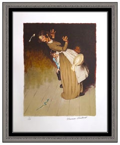 Vintage Norman Rockwell Hand Signed Color Lithograph No Harm Huckleberry Finn Framed Art