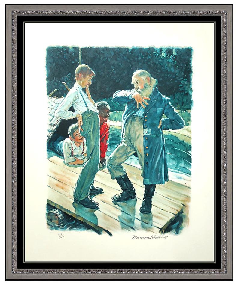 After Norman Rockwell Figurative Print - Norman Rockwell Hand Signed Lithograph Huckleberry Finn Your Eyes Is Lookin Art
