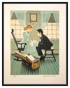 Norman Rockwell Miss Mary Jane Hand Signed Lithograph Huckleberry Finn Artwork
