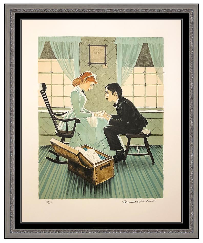 After Norman Rockwell Figurative Print - Norman Rockwell Miss Mary Jane Hand Signed Lithograph Huckleberry Finn Artwork