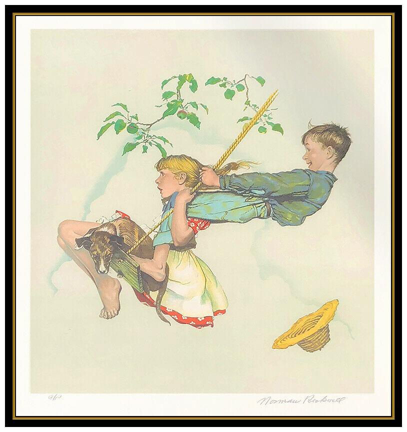 Norman Rockwell, Original-Farblithographie, handsigniertes Kunstwerk „The Swing Children“ im Angebot 1