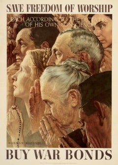 Affiche originale Freedom of Worship de 1943 de Norman Rockwell
