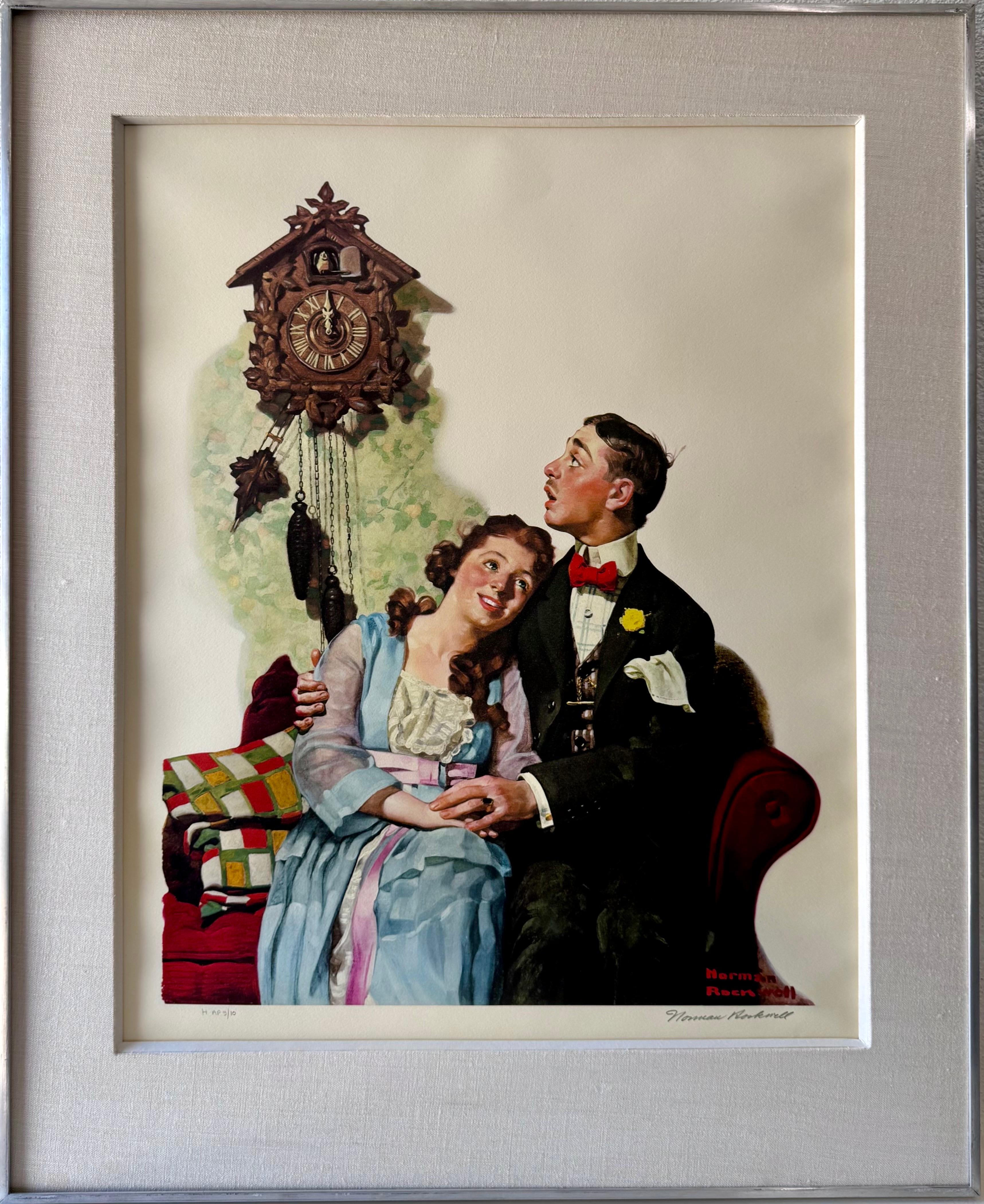 Norman Rockwell Litografía Original Pareja Cortejándose, Fecha, Firmada a Mano Americana 9