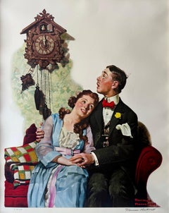 Norman Rockwell Original Lithograph Courting Couple, Date, Hand Signed Americana