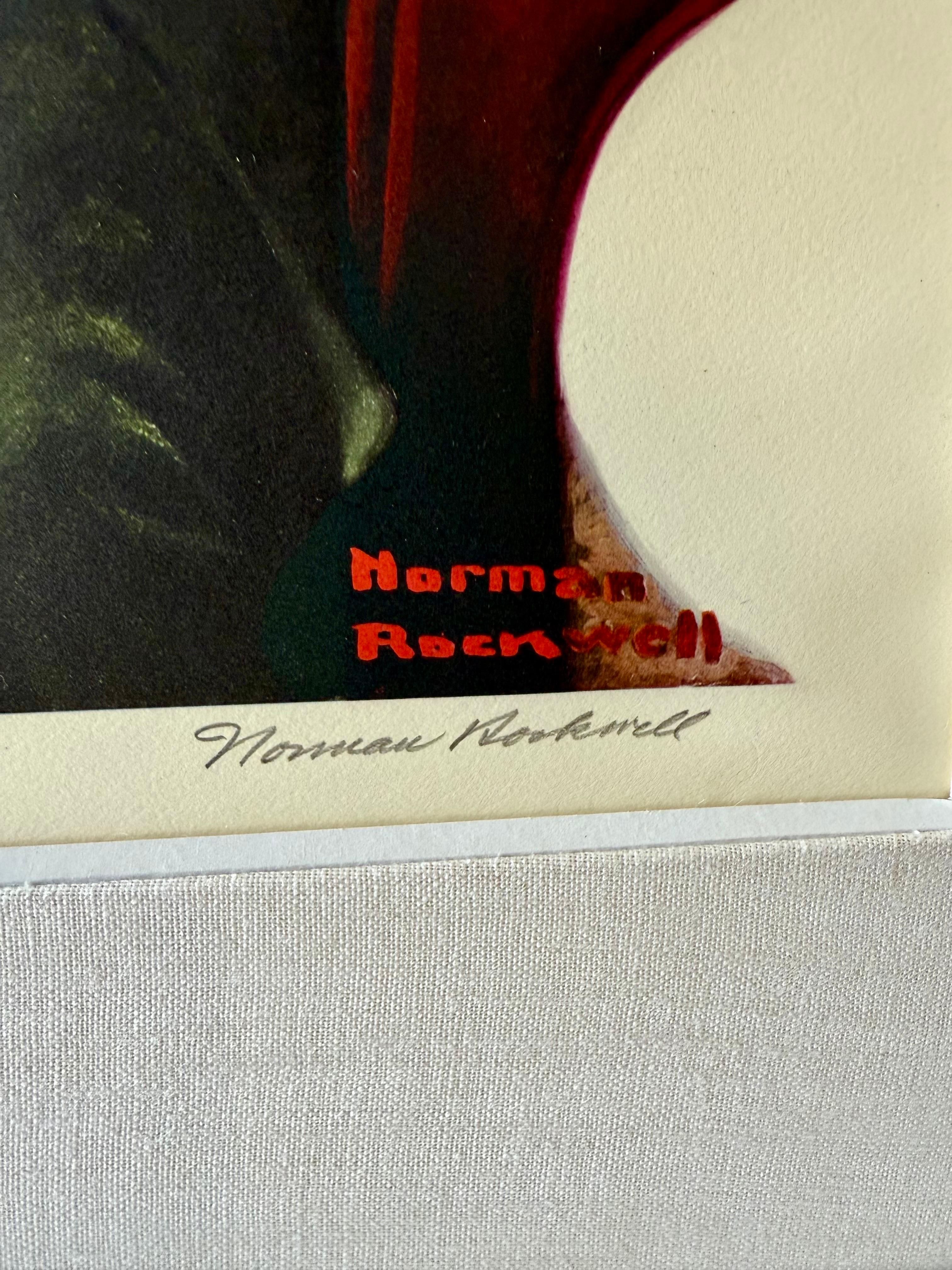 Norman Rockwell Litografía Original Pareja Cortejándose, Fecha, Firmada a Mano Americana 2
