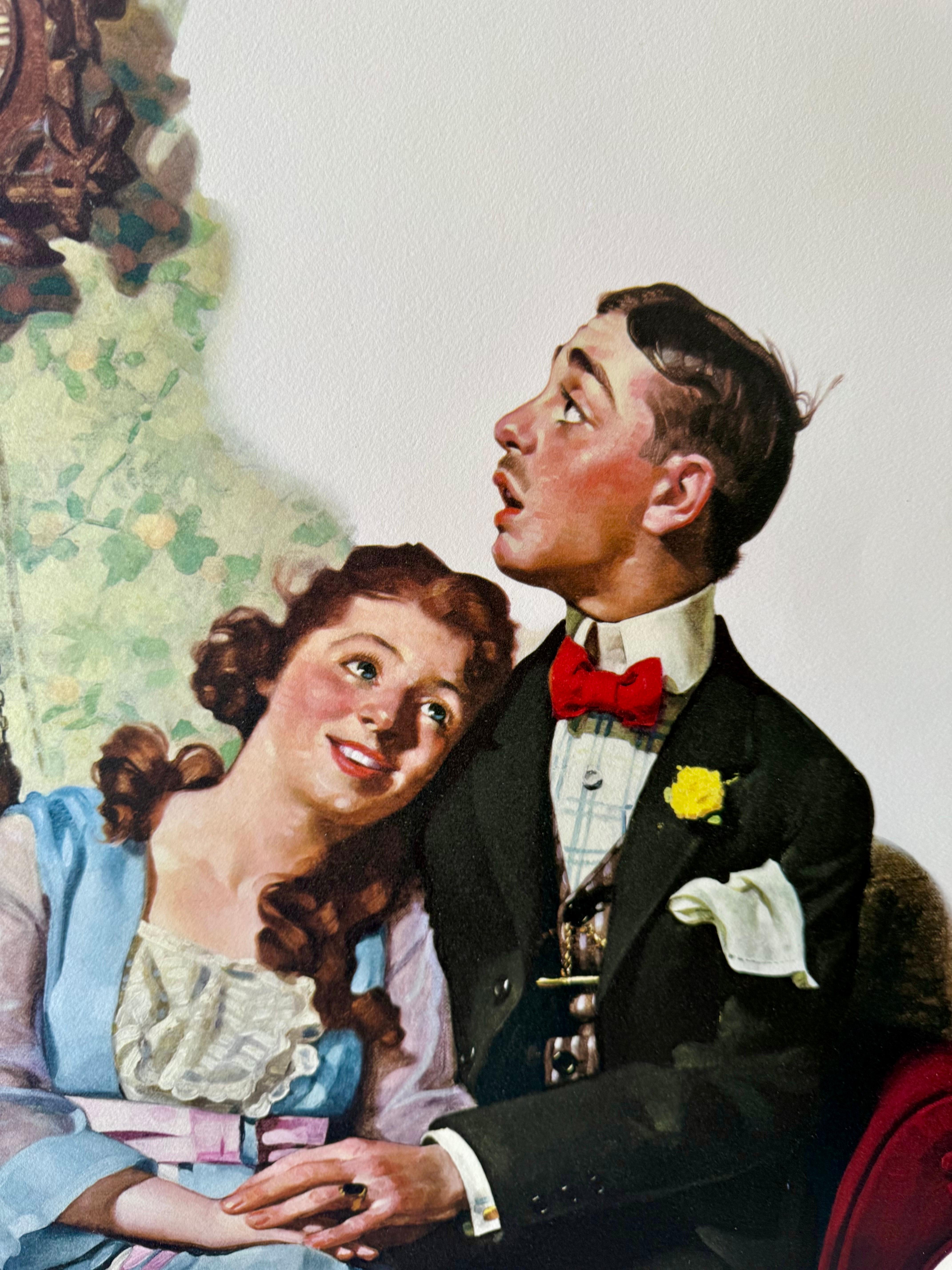 Norman Rockwell Litografía Original Pareja Cortejándose, Fecha, Firmada a Mano Americana 4