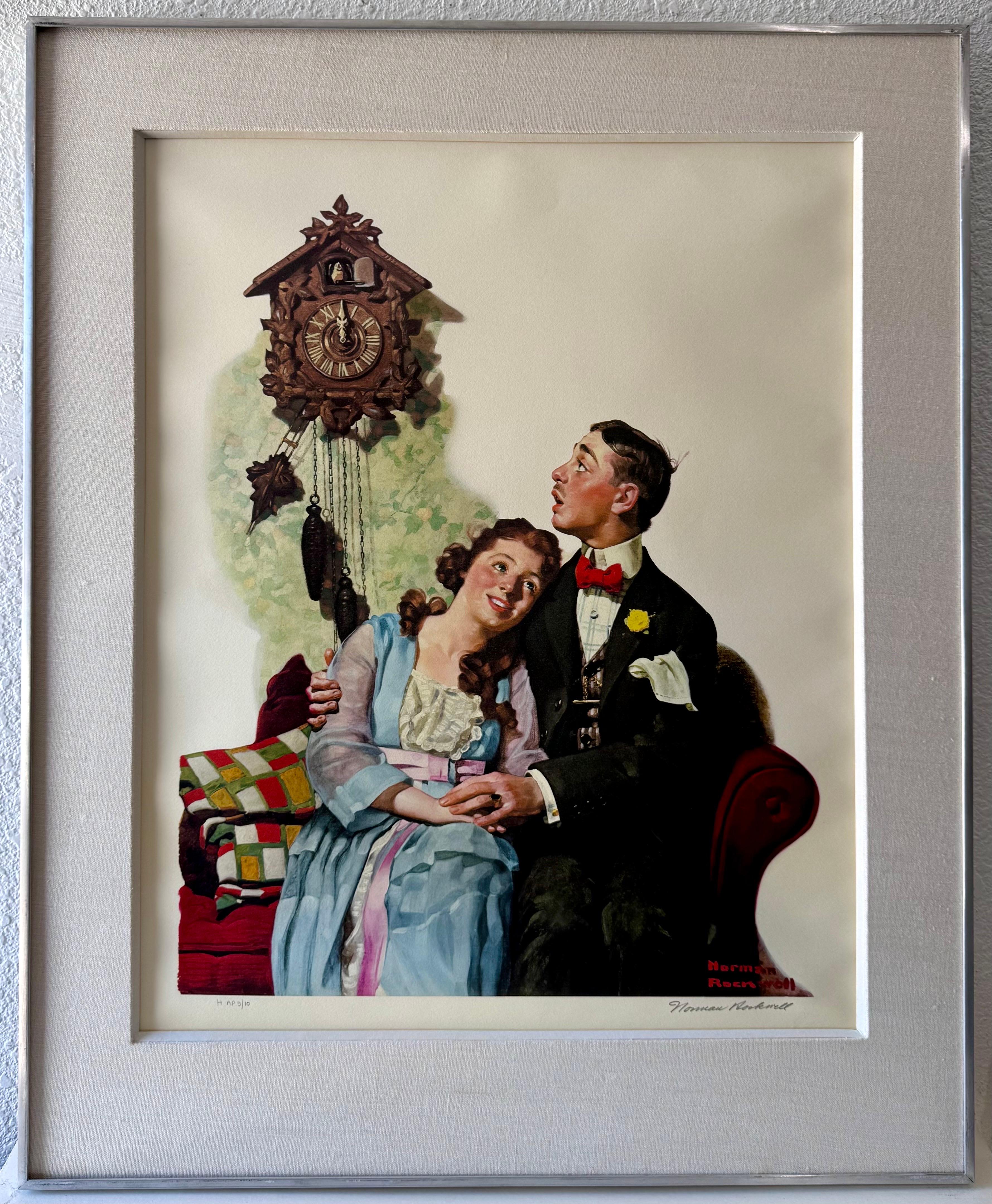 Norman Rockwell Litografía Original Pareja Cortejándose, Fecha, Firmada a Mano Americana 5