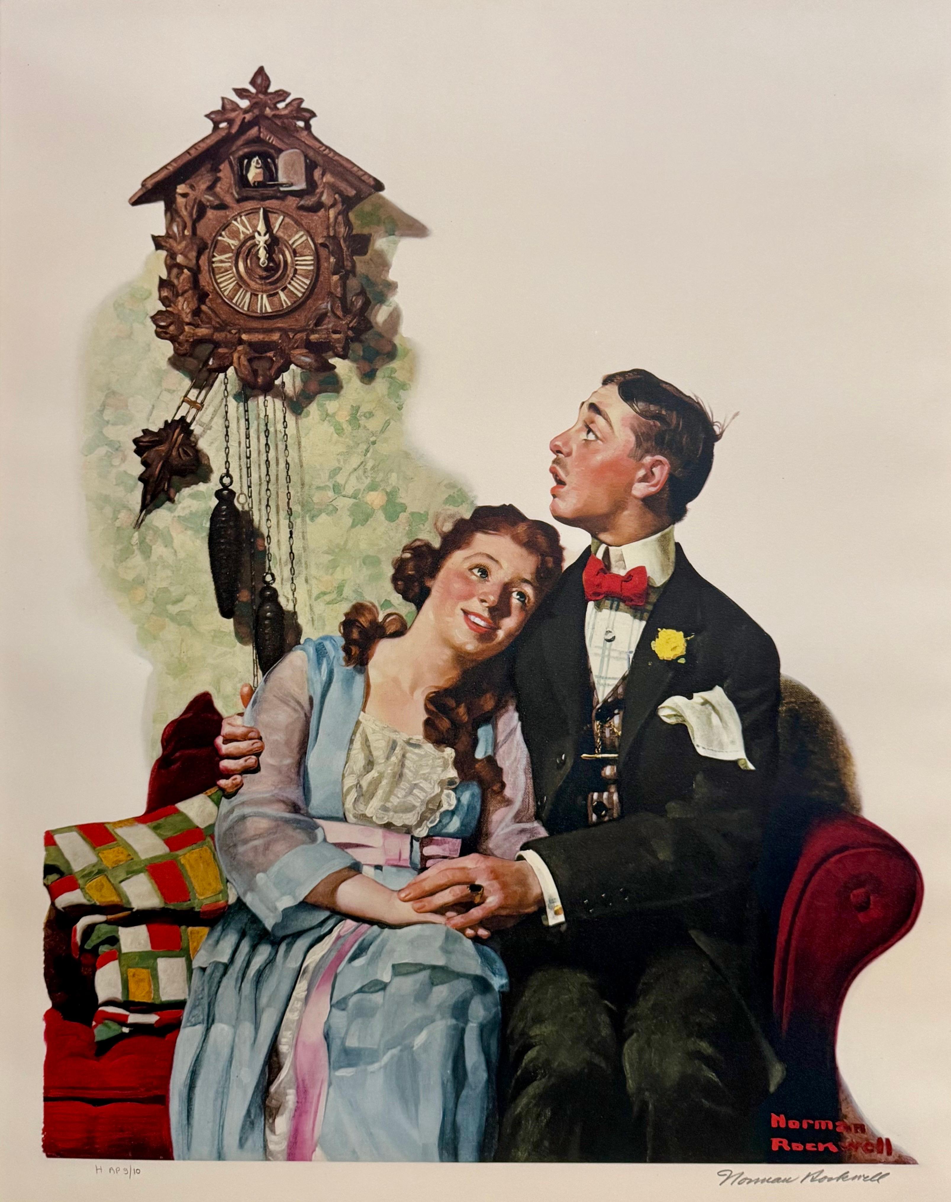 Norman Rockwell Litografía Original Pareja Cortejándose, Fecha, Firmada a Mano Americana 7