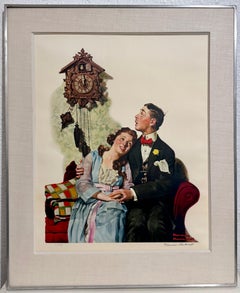 Vintage Norman Rockwell Original Lithograph Courting Couple, Date, Hand Signed Americana