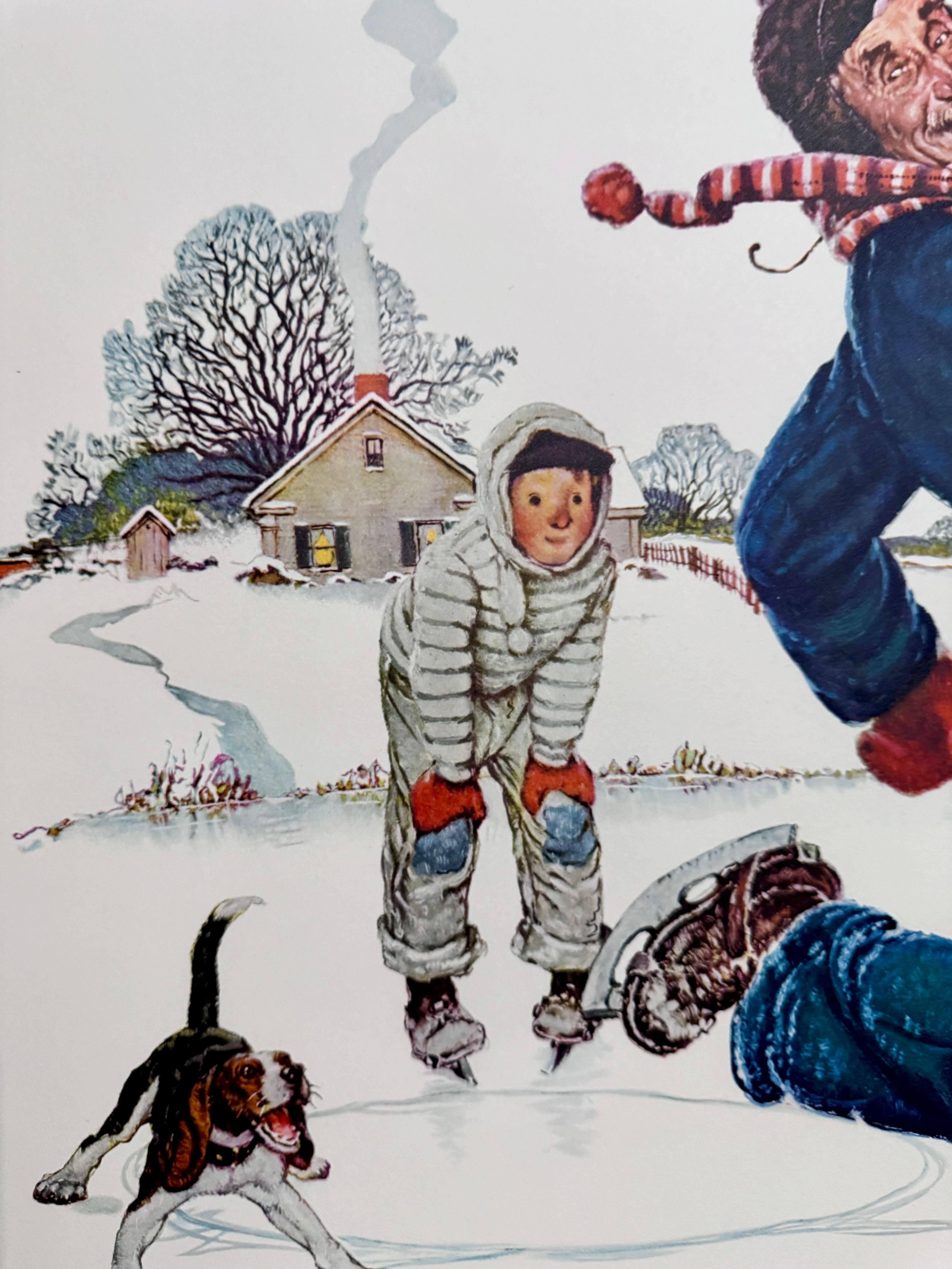Norman Rockwell, litografia originale sul pattinaggio su ghiaccio firmata a mano Americana in vendita 7