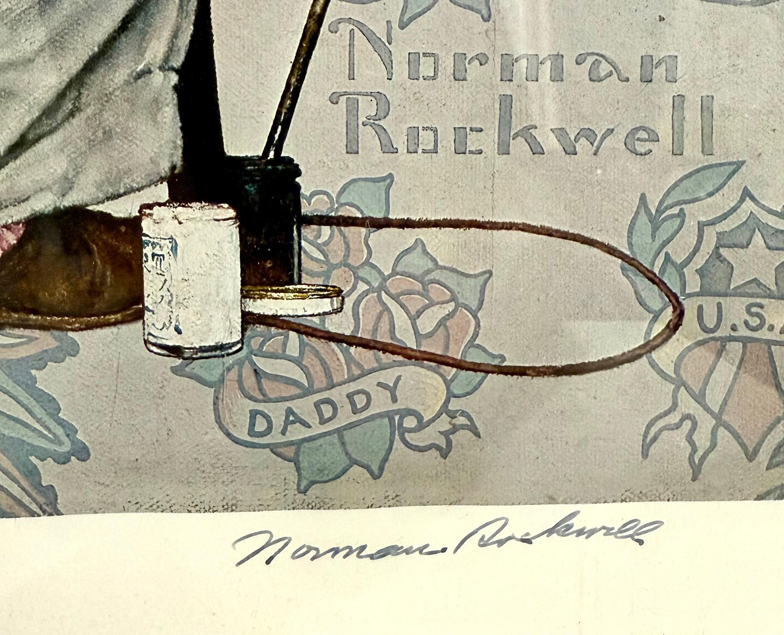 Norman Rockwell Litografía Original Marinero Salón de Tatuajes Firmada a Mano Americana en venta 1