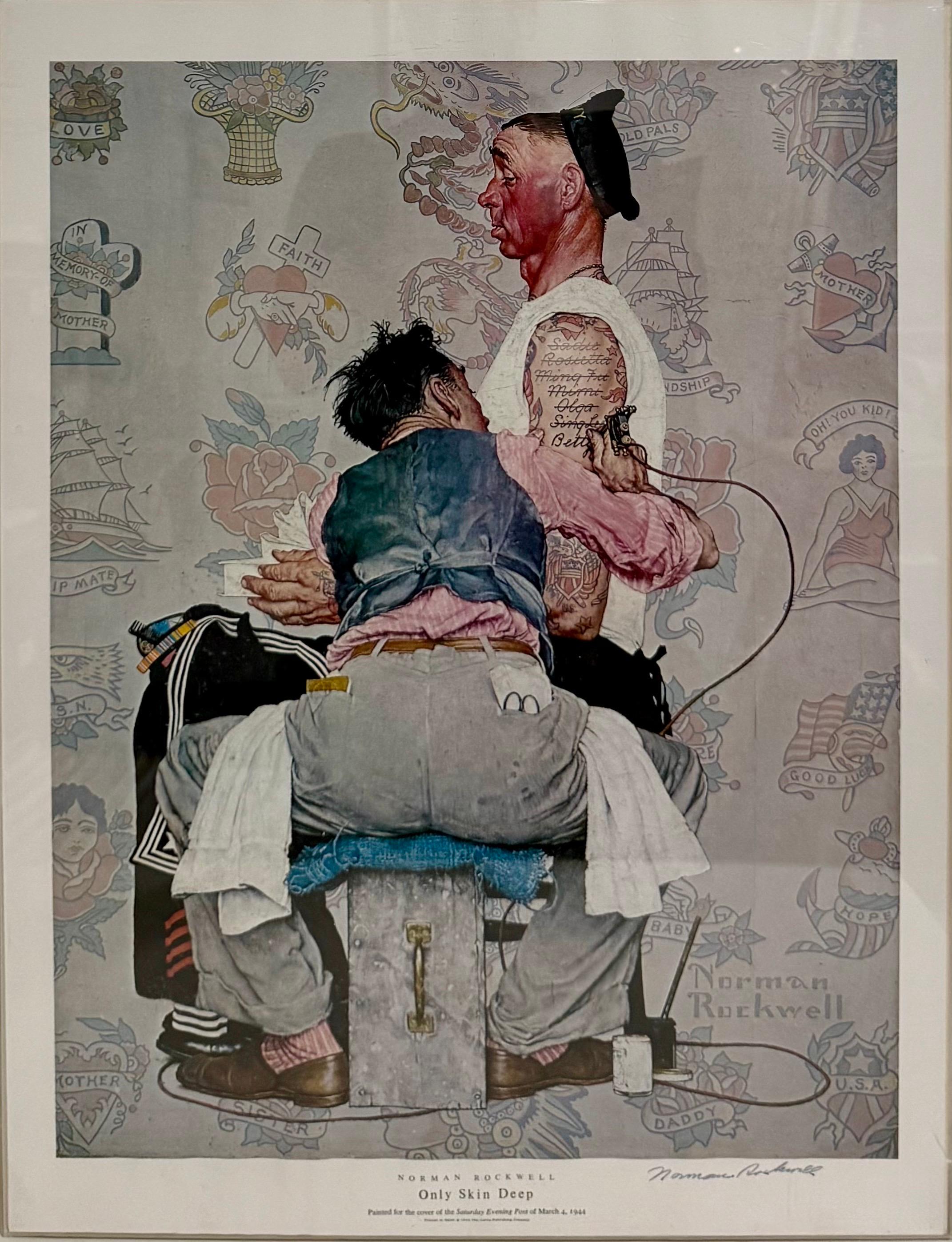Norman Rockwell Litografía Original Marinero Salón de Tatuajes Firmada a Mano Americana en venta 4