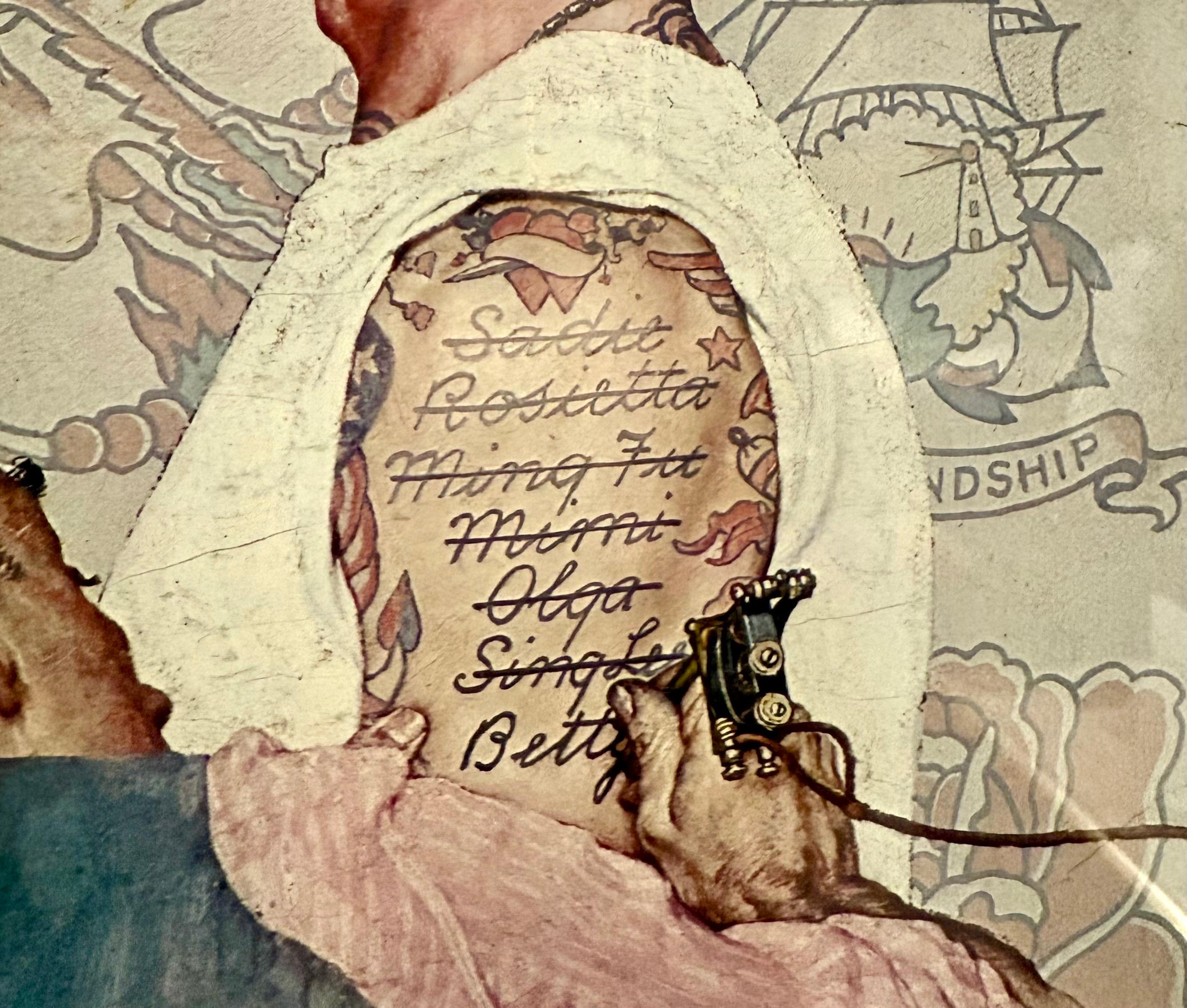 Norman Rockwell Litografía Original Marinero Salón de Tatuajes Firmada a Mano Americana en venta 6