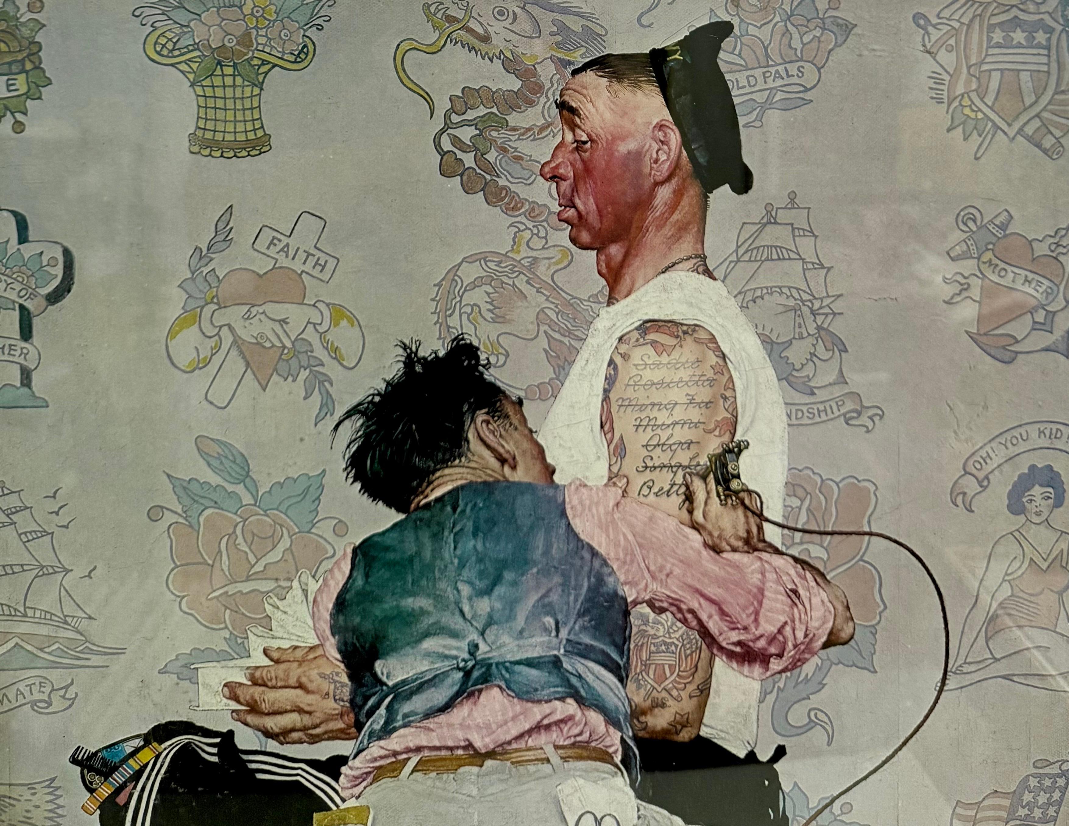 Norman Rockwell Litografía Original Marinero Salón de Tatuajes Firmada a Mano Americana en venta 7