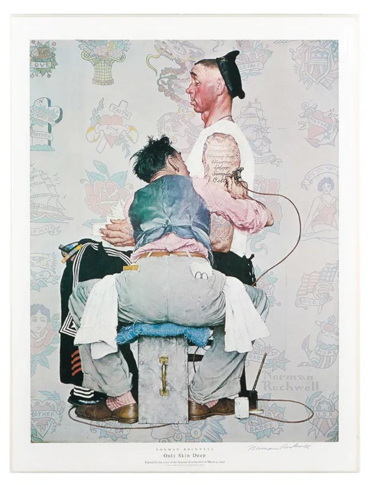 Norman Rockwell (1894-1978)
Impresión litográfica offset
A flor de piel
Firmado a mano con tinta
(no están numerados, algunos tenían un rótulo escrito a mano en el reverso que decía prueba de artista firmada por Harry Abrams)
25 x 19 pulg. (hoja),