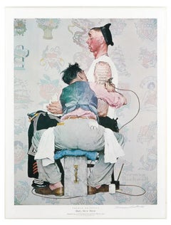 Vintage Norman Rockwell Original Lithograph Sailor Tattoo Parlor Hand Signed Americana