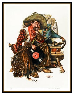 Norman Rockwell Saturday Evening Post Hand Signed Lithograph Dreams Of Long Ago