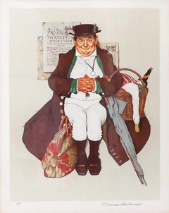 NORMAN rockWELL, SIGNÉ AP, LITHOGRAPH «MUGGLETON STAGE COACH » 1976