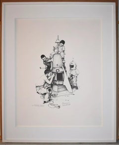 NORMAN ROCKWELL, SIGNÉ AP, LITHOGRAPH « Rocket Ship » 1971