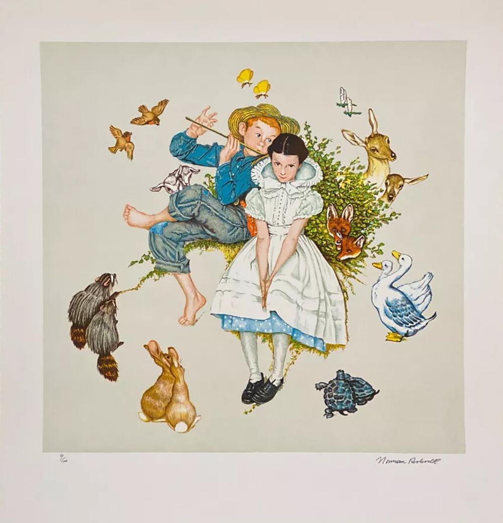 "Sweet Song So Young" dalla suite "Le quattro età dell'amore".
da
Norman Rockwell
Media: Litografia su carta
Dimensioni dell'immagine: 21" x 22"
Anno di produzione: 1977
Tiratura: 200 copie numerate (1-200), 60 prove d'artista (1-60)
Numero di