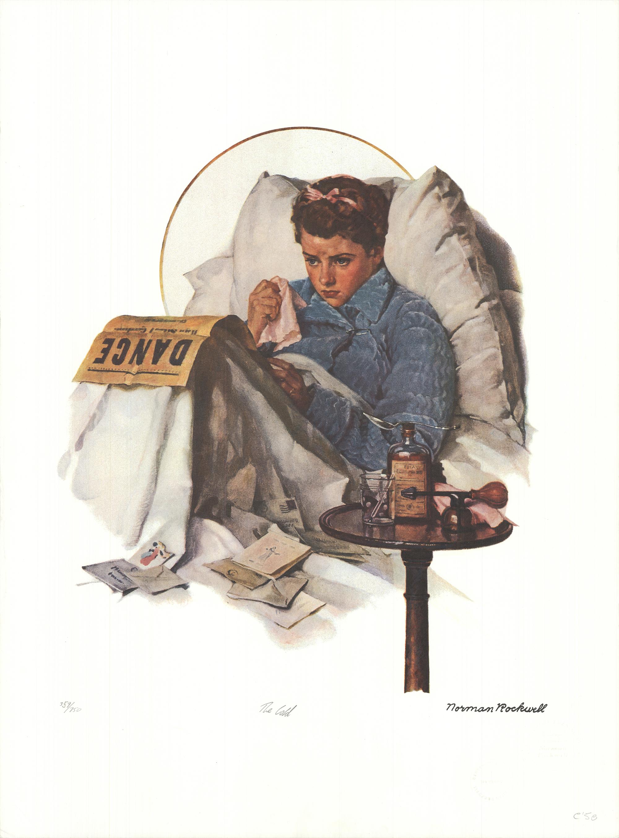 NORMAN ROCKWELL The Cold 27" x 20" poster Neutral, Brown, Black - Print by After Norman Rockwell