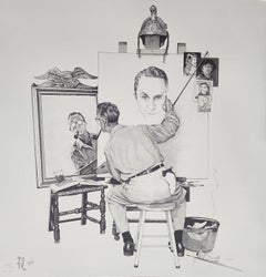 Lithographie de Norman Rockwell « Triple Self Portrait » signée et numérotée