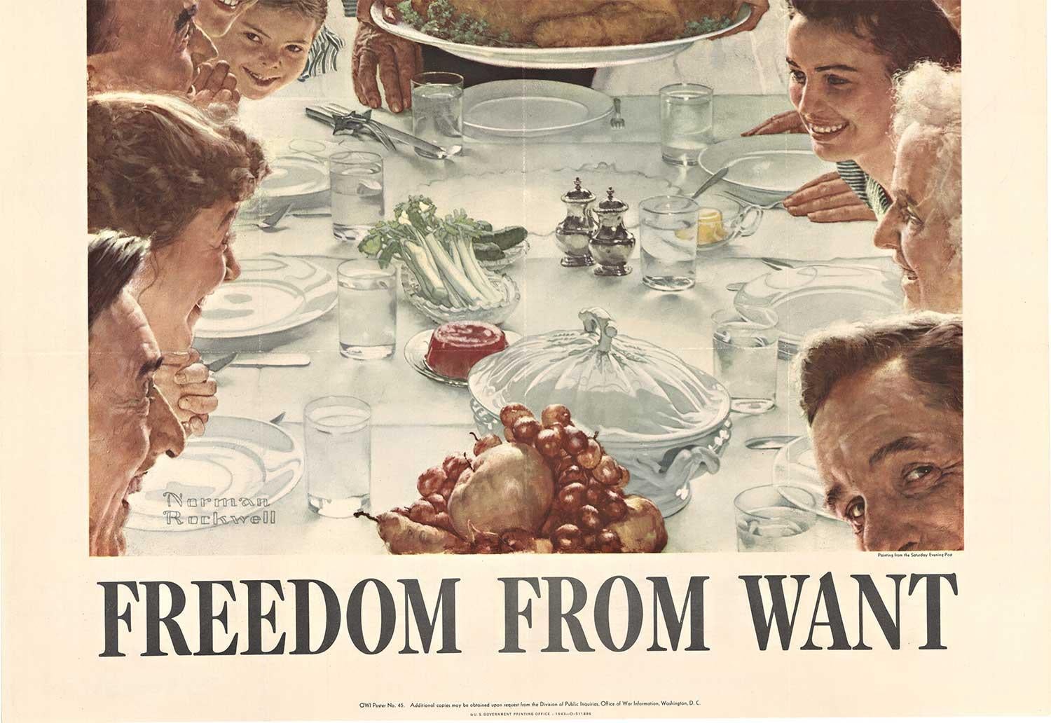 Affiche vintage originale Freedom from Want de 1943.   Thanksgiving - Réalisme américain Print par Norman Rockwell