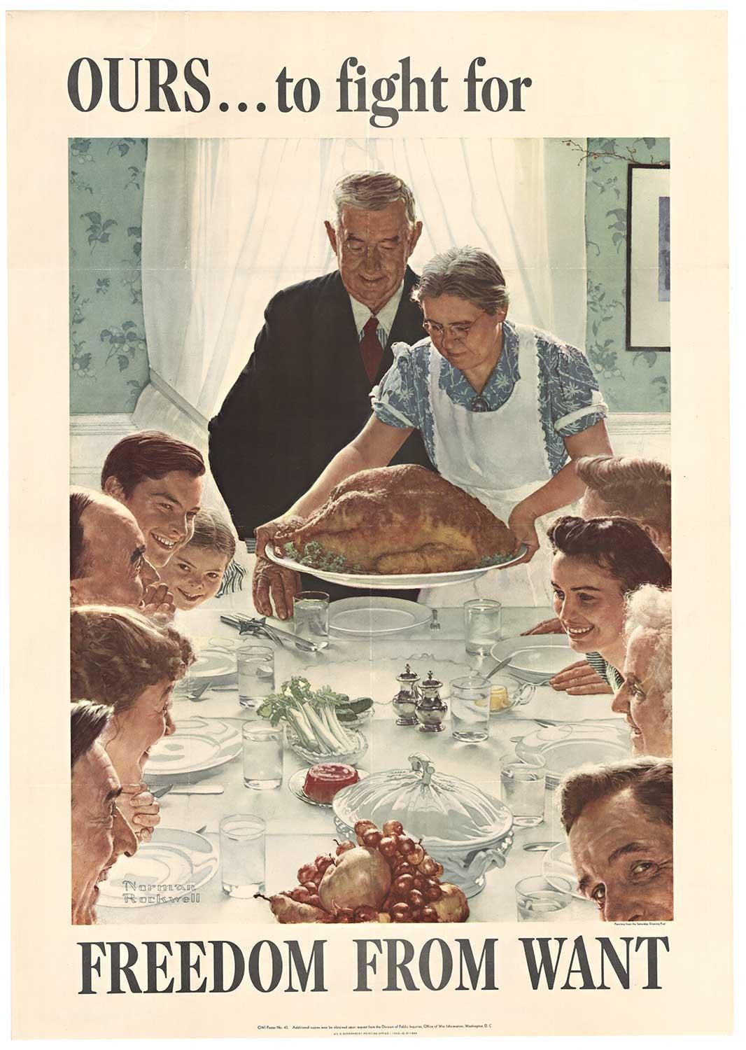 Interior Print Norman Rockwell - Affiche vintage originale Freedom from Want de 1943.   Thanksgiving