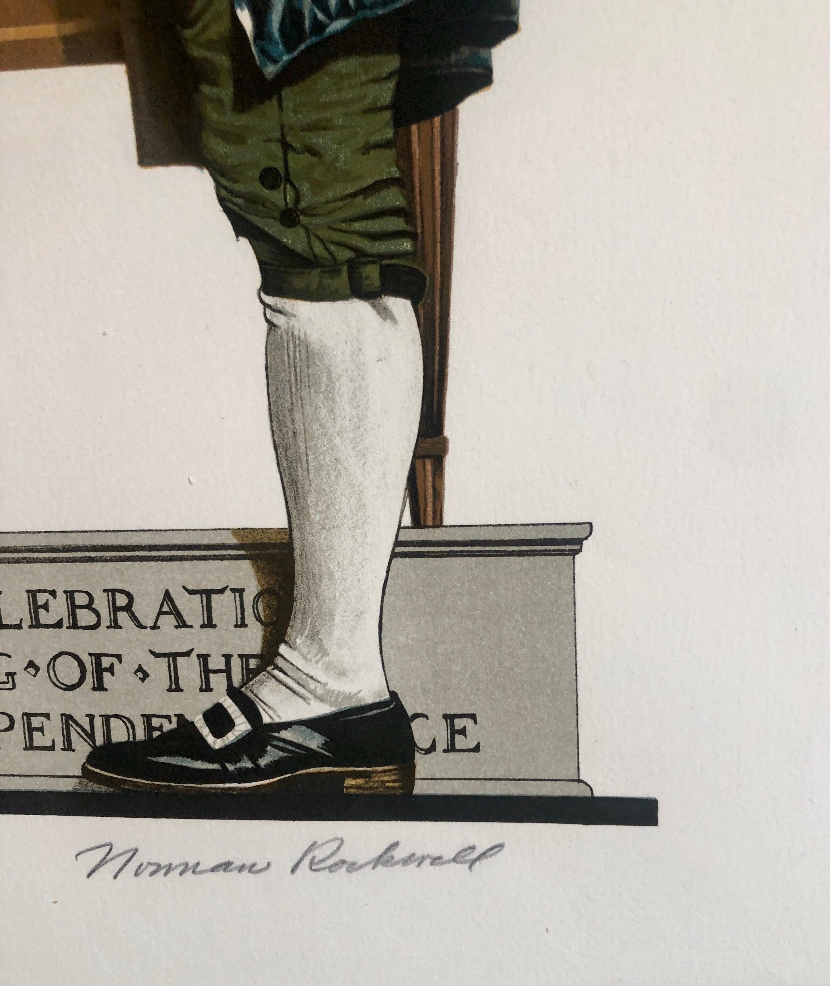 Original Lithographie Benjamin Franklin, Declaration of Independence Americana, Kunst (Amerikanischer Realismus), Print, von After Norman Rockwell