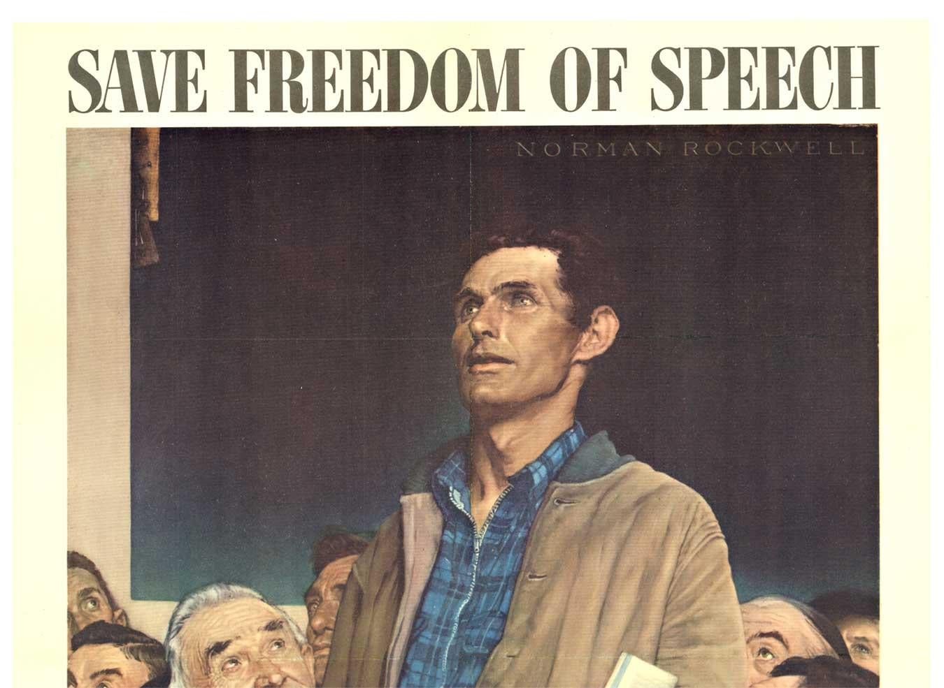 Original Save Freedom of Speech  Buy War Bonds vintage poster - Print by Norman Rockwell