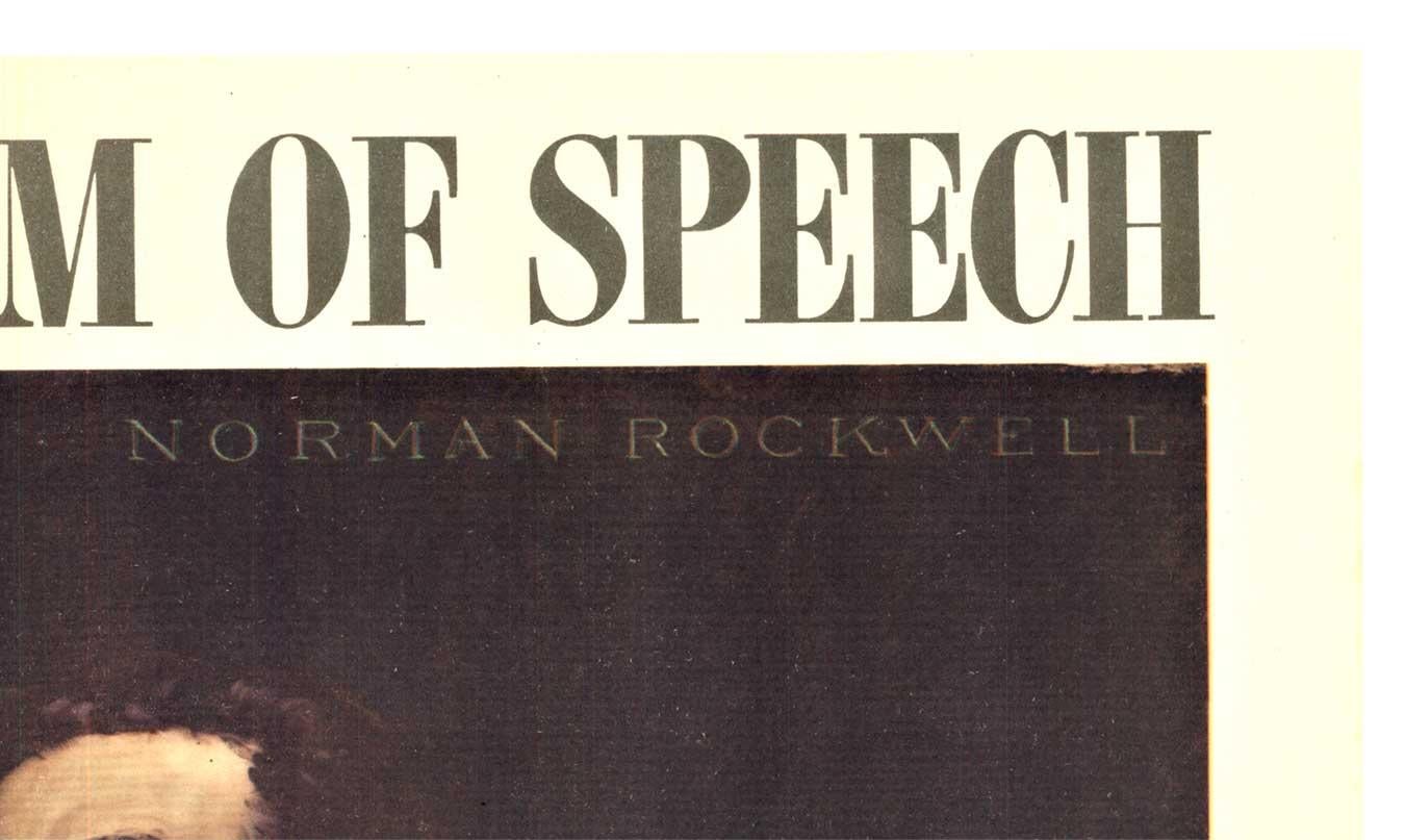 Original Save Freedom of Speech  Buy War Bonds vintage poster - Beige Figurative Print by Norman Rockwell