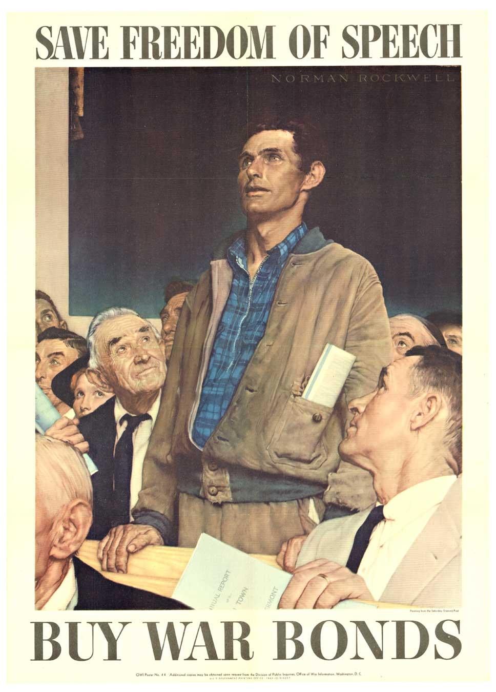Norman Rockwell Figurative Print - Original Save Freedom of Speech  Buy War Bonds vintage poster