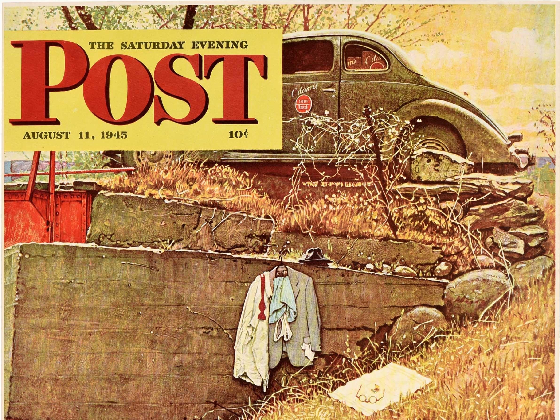 Original Vintage Poster For The Saturday Evening Post Swimming Hole Cover Art - Print by Norman Rockwell