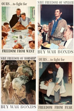 Original Vintage WWII Four Freedoms Set of 4