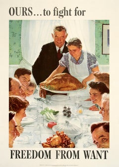 Affiche originale de la Seconde Guerre mondiale par Norman Rockwell - Freedom from Want