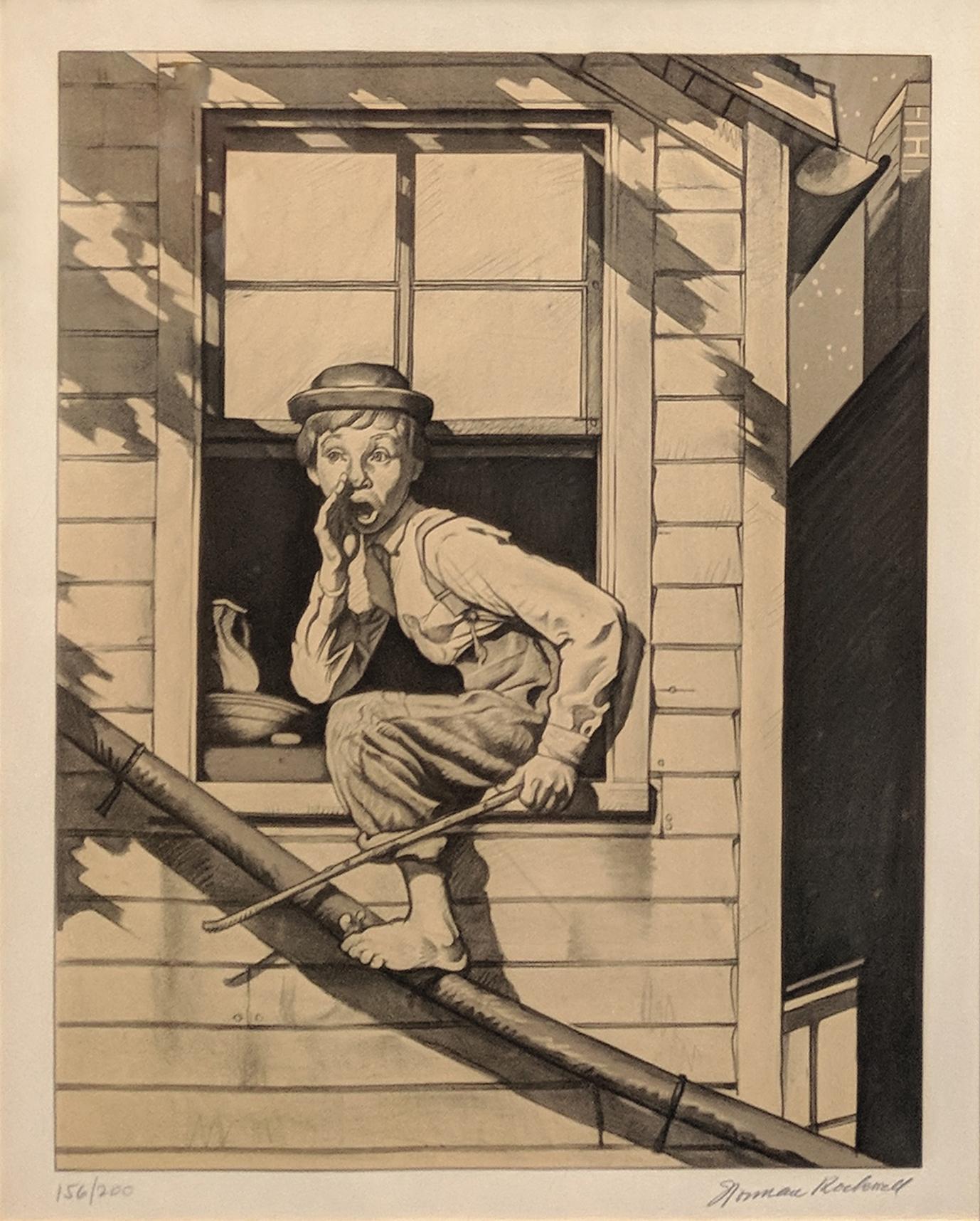 OUT THE WINDOW (SEPIA) - Print by Norman Rockwell